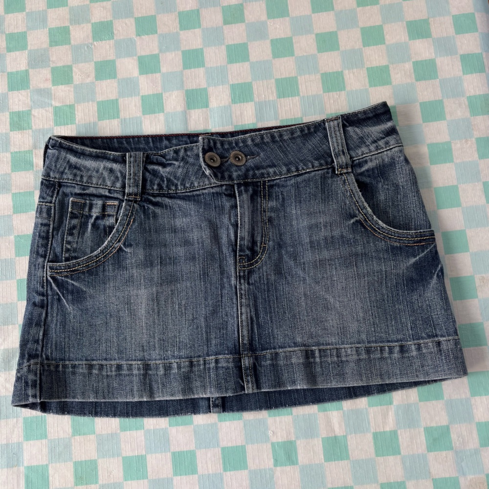 Vintage American Eagle Medium Wash Low Rise Mini Denim Jean Skirt Size 6